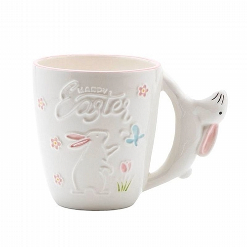 Πασχαλινή Κούπα Κεραμική με Χερούλι Λαγό – Λευκή 13.1x9.1x10cm