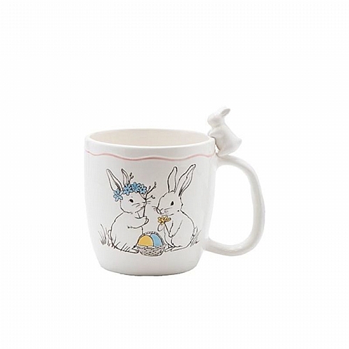 Κούπα Πασχαλινή με Λαγούς Κεραμική Λευκή 12x16.2cm