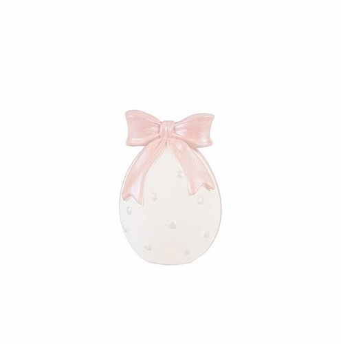 Πασχαλινό Αυγό Πολυρεζίν Λευκό με Ροζ Φιόγκο 5x5x8cm