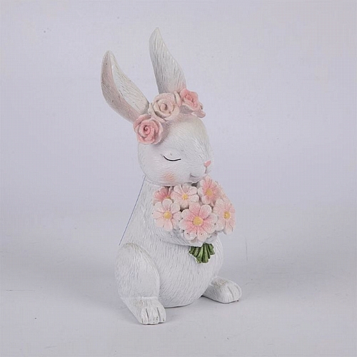 Πασχαλινός Λαγός Λευκός-Ροζ με Λουλούδια & Στεφάνι 8.7x10.5x20cm