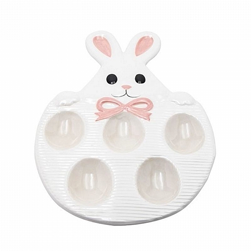 Διακοσμητικός Πασχαλινός Δίσκος για Αυγά Λαγός Λευκός-Ροζ 27x17.8x2.2cm