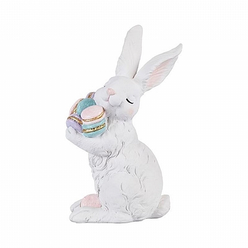 Πασχαλινός Λαγός Πολυρεζίν με Πολύχρωμα Μακαρόν Λευκός-Ροζ 15.2x11.5x25.8cm
