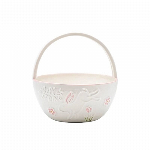 Διακοσμητικό Πασχαλινό Καλάθι με Λαγό Κεραμικό Λευκό-Ροζ 19.4x19.5x20.2cm