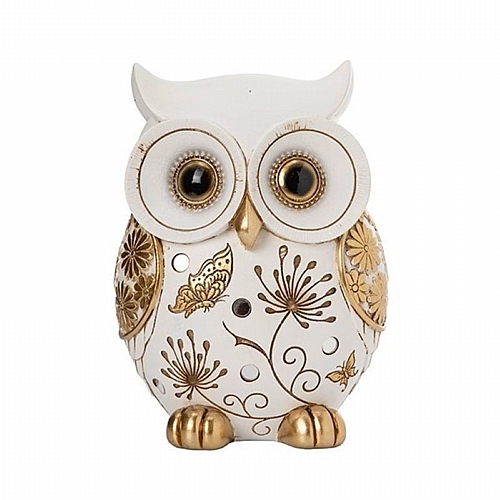 Διακοσμητική Κουκουβάγια Λευκή-Χρυσή 12.5x9.5x17.5cm