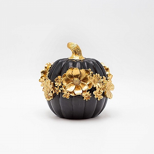 ΔΙΑΚΟΣΜΗΤΙΚΗ ΚΟΛΟΚΥΘΑ ΜΕ ΛΟΥΛΟΥΔΙΑ ΠΟΛΥΡΕΖΙΝ ΜΑΥΡΟ-ΧΡΥΣΟ 14.8x14.4x14.2cm