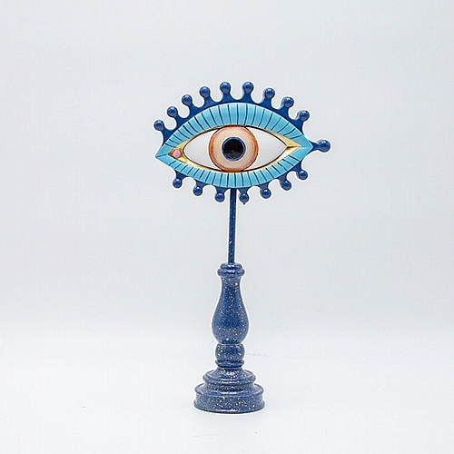 ΔΙΑΚΟΣΜΗΤΙΚΟ ΣΕ ΣΧΗΜΑ ΜΑΤΙΟΥ ΠΟΛΥΡΕΖΙΝ  ΜΠΛΕ & ΧΡΥΣΕΣ ΛΕΠΤΟΜΕΡΕΙΕΣ 16x6.5x30cm