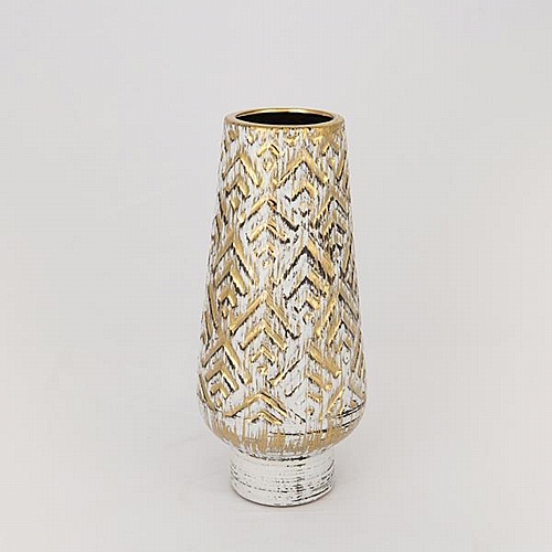 ΒΑΖΟ ΚΕΡΑΜΙΚΟ ΛΕΥΚΟ - ΧΡΥΣΟ 13x13x33cm