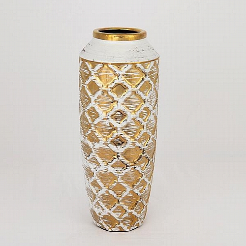 ΒΑΖΟ ΚΕΡΑΜΙΚΟ ΛΕΥΚΟ - ΧΡΥΣΟ 12.5x12.5x27.5cm