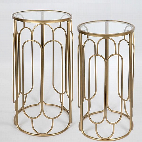 S/2 ΒΟΗΘΗΤΙΚΑ ΤΡΑΠΕΖΑΚΙΑ ΜΕΤΑΛΛΙΚΑ ΜΕ ΓΥΑΛΙ ΧΡΥΣΑ 36x70cm/31x30cm