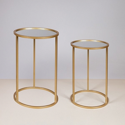 S/2  ΒΟΗΘΗΤΙΚA ΤΡΑΠΕΖΑΚΙΑ ΜΕΤΑΛΛΙΚΑ ΜΕ ΓΥΑΛΙ ΧΡΥΣΑ 38x55.5cm/33x50.5cm