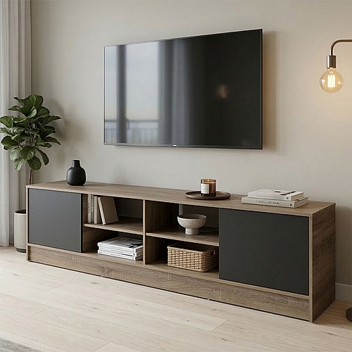 Έπιπλο τηλεόρασης Tivia pakoworld sonoma-ανθρακί 180x35x41.5εκ