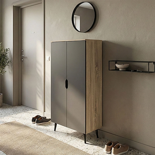 Παπουτσοθήκη-ντουλάπα Oufelia pakoworld sonoma-ανθρακί 60x32.5x134.5εκ Παπουτσοθήκη-ντουλάπα Oufelia pakoworld sonoma-ανθρακί 60x32.5x134.5εκ