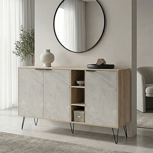 Μπουφές Balain pakoworld sonoma-γκρι μπεζ όψη μαρμάρου 142x35.5x83εκ