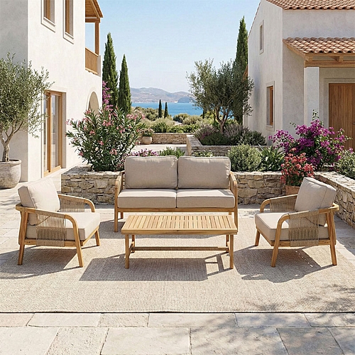 Σαλόνι εξωτερικού χώρου Malibu II pakoworld ξύλο ακακίας με σχοινί σε φυσική απόχρωση και μπεζ μαξιλάρια Σαλόνι εξωτερικού χώρου Malibu II pakoworld ξύλο ακακίας με σχοινί σε φυσική απόχρωση και μπεζ μαξιλάρια