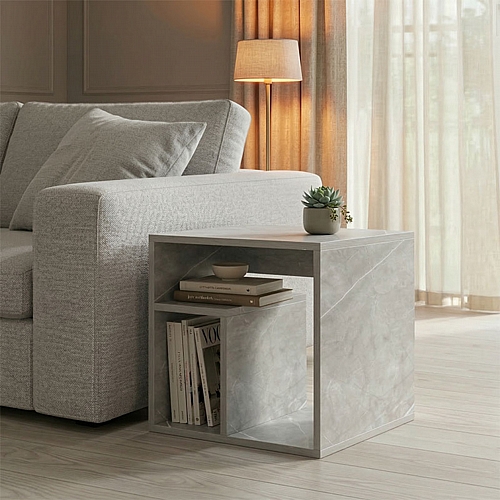 Βοηθητικό τραπέζι Doublo pakoworld γκρι μπεζ μαρμαρου 40x35x40εκ