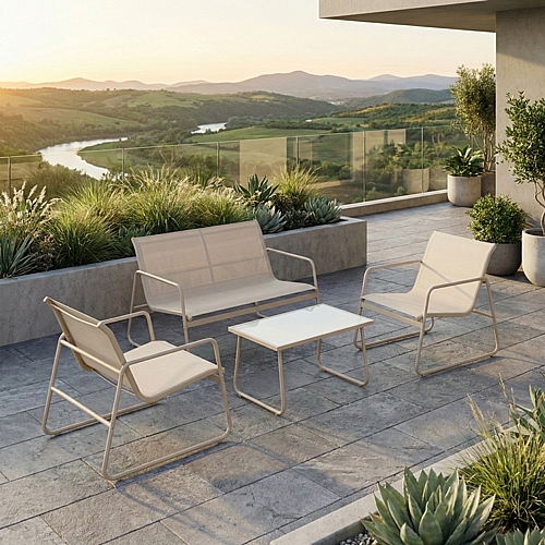 Σαλόνι εξωτερικού χώρου Veranda textilene-μέταλλο σε cappuccino απόχρωση Σαλόνι εξωτερικού χώρου Veranda textilene-μέταλλο σε cappuccino απόχρωση