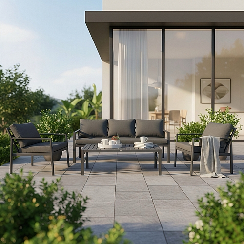 Σαλόνι Gardenly Ι pakoworld σετ 4τμχ αλουμίνιο σε ανθρακί απόχρωση με ανθρακί μαξιλάρια Σαλόνι Gardenly Ι pakoworld σετ 4τμχ αλουμίνιο σε ανθρακί απόχρωση με ανθρακί μαξιλάρια