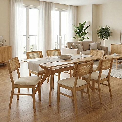 Τραπεζαρία Raffles pakoworld σετ 7τεμ rubberwood με pe rattanσε φυσική απόχρωση 150x90x76εκ Τραπεζαρία Raffles pakoworld σετ 7τεμ rubberwood με pe rattanσε φυσική απόχρωση 150x90x76εκ