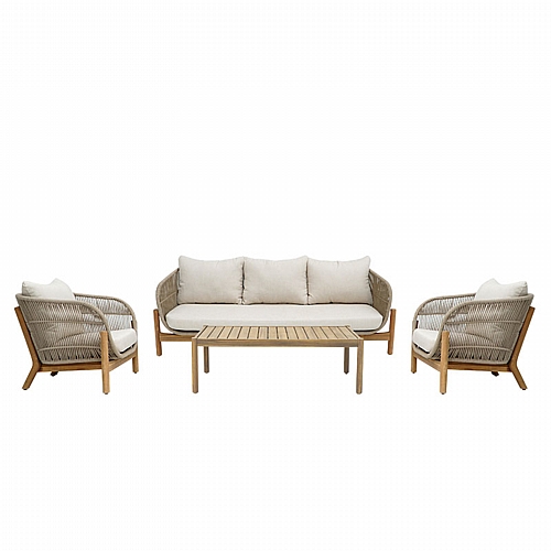 Σαλόνι εξωτερικού χώρου Verilan pakoworld μασίφ ξύλο ακακίας με σχοινί και μπεζ μαξιλάρια Σαλόνι εξωτερικού χώρου Verilan pakoworld μασίφ ξύλο ακακίας με σχοινί και μπεζ μαξιλάρια