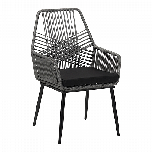 Πολυθρόνα Tanish pakoworld pe rattan σε γκρι απόχρωση με μαύρα μεταλλικά πόδια 58x58.5x87εκ Πολυθρόνα Tanish pakoworld pe rattan σε γκρι απόχρωση με μαύρα μεταλλικά πόδια 58x58.5x87εκ