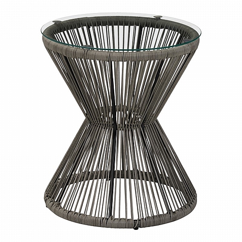 Τραπέζι Mabil pakoworld γυαλί - pe rattan σε γκρι απόχρωση Φ50x55εκ