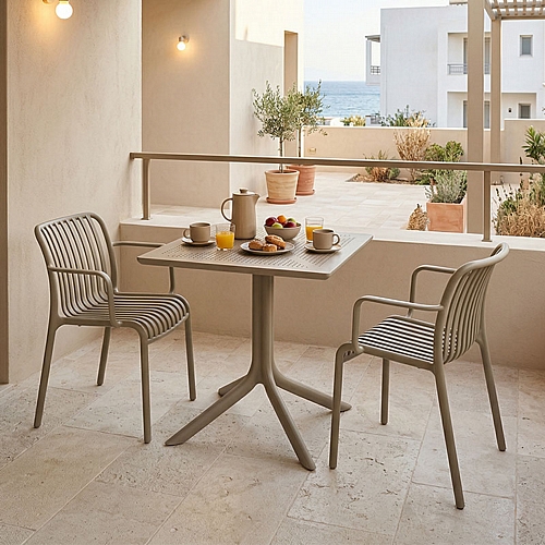 Τραπεζαρία Groovy Zoi pakoworld σετ 3τεμ cappuccino PP 60x60x76εκ Τραπεζαρία Groovy Zoi pakoworld σετ 3τεμ cappuccino PP 60x60x76εκ