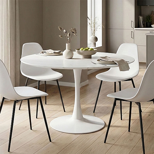 Tραπέζι Balou pakoworld mdf σε λευκή απόχρωση με όψη μαρμάρου Φ120x73εκ Tραπέζι Balou pakoworld mdf σε λευκή απόχρωση με όψη μαρμάρου Φ120x73εκ