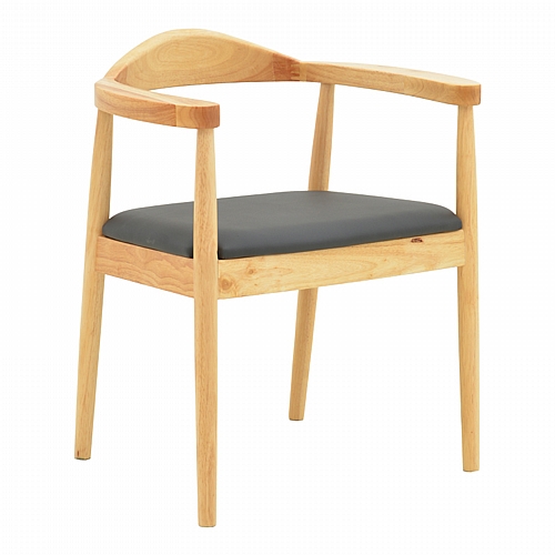 Πολυθρόνα Joube pakoworld rubberwood σε φυσική απόχρωση με μαύρο pu μαξιλάρι 59x48x73εκ