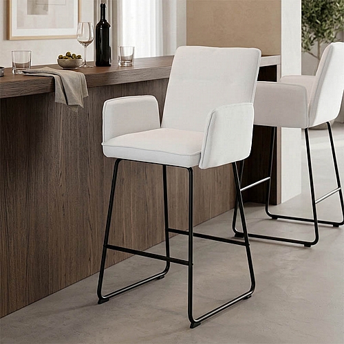 Σκαμπό μπαρ Essential pakoworld ύφασμα λευκό-πόδι μαύρο μεταλλικό 57x64.5x107εκ Σκαμπό μπαρ Essential pakoworld ύφασμα λευκό-πόδι μαύρο μεταλλικό 57x64.5x107εκ