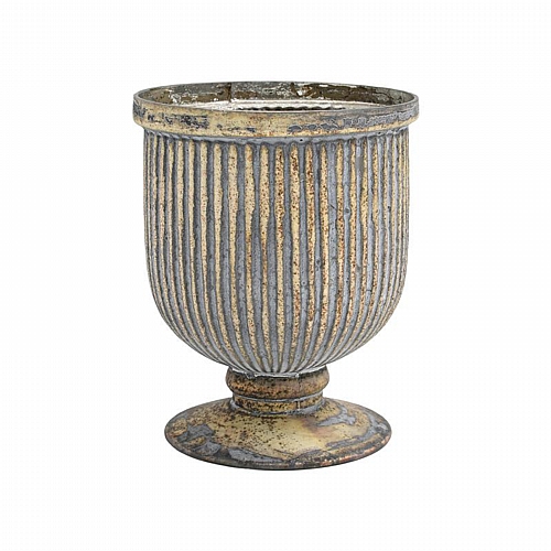 ΓΥΑΛΙΝΟ ΒΑΖΟ ΜΕ ΠΟΔΙ Fylliana FL638 ΜΕΤΑΛΛΙΚΟ ΦΙΝΙΡΙΣΜΑ 14x18εκ