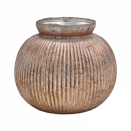 ΓΥΑΛΙΝΟ ΒΑΖΟ Fylliana FL1224 ΡΟΖ ΜΕ ΜΕΤΑΛΛΙΚΟ ΦΙΝΙΡΙΣΜΑ 20x17εκ