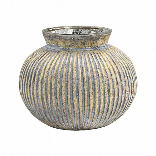 ΓΥΑΛΙΝΟ ΒΑΖΟ Fylliana FL1223 ΜΕΤΑΛΛΙΚΟ ΦΙΝΙΡΙΣΜΑ 16x13εκ