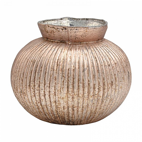 ΓΥΑΛΙΝΟ ΒΑΖΟ Fylliana FL1223 ΡΟΖ ΜΕ ΜΕΤΑΛΛΙΚΟ ΦΙΝΙΡΙΣΜΑ 16x13εκ