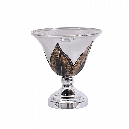 ΓΥΑΛΙΝΗ ΚΟΥΠ ΜΕ ΒΑΣΗ Fylliana FL108 ΜΑΥΡΟ-ΑΣΗΜΙ ΧΡΩΜΑ 20x20εκ