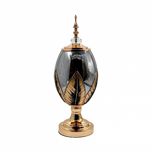 ΓΥΑΛΙΝΟ ΒΑΖΟ ΜΕ ΚΑΠΑΚΙ ΚΑΙ ΜΕΤΑΛΛΙΚΟ ΠΟΔΙ Fylliana FL3087 ΜΑΥΡΟ-ΧΡΥΣΟ ΧΡΩΜΑ 17x47εκ