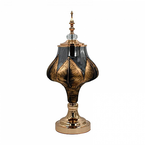 ΓΥΑΛΙΝΟ ΒΑΖΟ ΜΕ ΚΑΠΑΚΙ ΚΑΙ ΜΕΤΑΛΛΙΚΟ ΠΟΔΙ Fylliana FL3087 ΜΑΥΡΟ-ΧΡΥΣΟ ΧΡΩΜΑ 20x47εκ