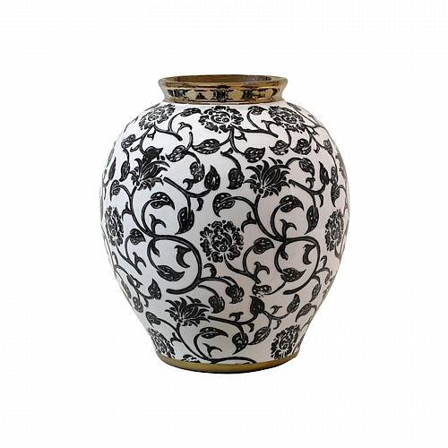 ΚΕΡΑΜΙΚΟ ΒΑΖΟ Fylliana FL22855 ΜΑΥΡΟ-ΛΕΥΚΟ-ΧΡΥΣΟ ΧΡΩΜΑ 18x21εκ