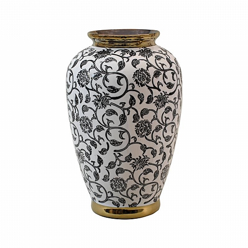 ΚΕΡΑΜΙΚΟ ΒΑΖΟ Fylliana FL22908 ΜΑΥΡΟ-ΛΕΥΚΟ-ΧΡΥΣΟ ΧΡΩΜΑ 19x30εκ