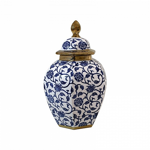 ΚΕΡΑΜΙΚΟ ΒΑΖΟ Fylliana FL22424 ΜΠΛΕ-ΛΕΥΚΟ-ΧΡΥΣΟ ΧΡΩΜΑ 21x32εκ