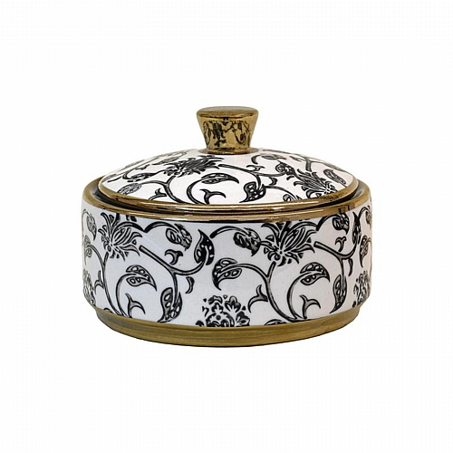 ΚΕΡΑΜΙΚΟ ΔΟΧΕΙΟ ΜΕ ΚΑΠΑΚΙ Fylliana FL22960 ΜΑΥΡΟ-ΛΕΥΚΟ-ΧΡΥΣΟ ΧΡΩΜΑ 15x11εκ