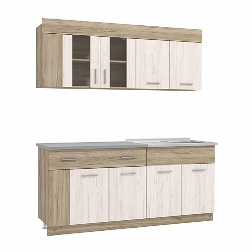 ΚΟΥΖΙΝΑ LEONA 180 GREY OAK/WHITE OAK 180x60/30x200εκ
