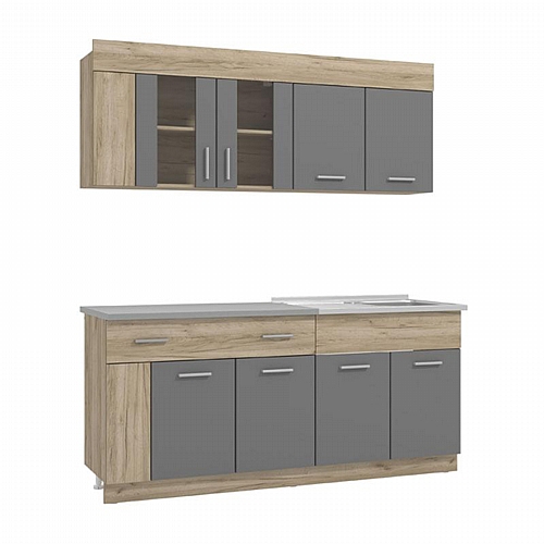 ΚΟΥΖΙΝΑ LEONA 180 GREY OAK/ΓΚΡΙ 180x60/30x200εκ
