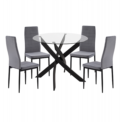 ΣΕΤ ΤΡΑΠΕΖΑΡΙΑΣ 5ΤΜΧ FB921199.01 ΓΥΑΛΙ--ΜΕΤΑΛΛΟ ΣΕ ΜΑΥΡΟ & ΒΕΛΟΥΔΟ ΓΚΡΙ